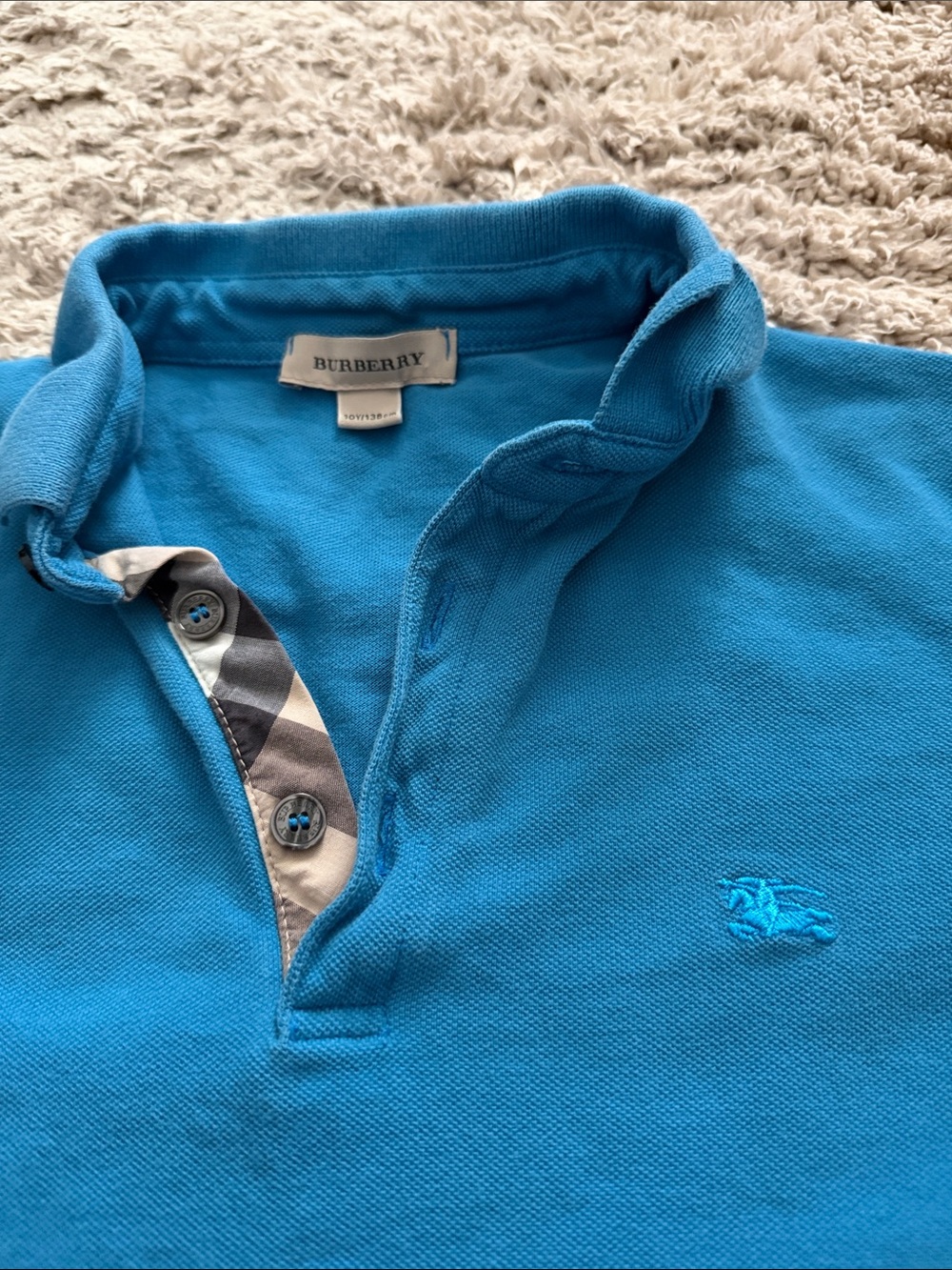 Burberry Bright Turquoise Polo with Signature Check Placket boys/youth size 10